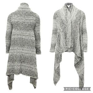 Maje Long Line Waterfall Open Cardigan Black & White Sz 1/Small